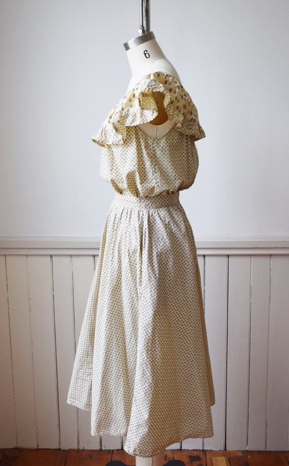 1970s Ruffle Neck Cotton Dress Set | S - image 8