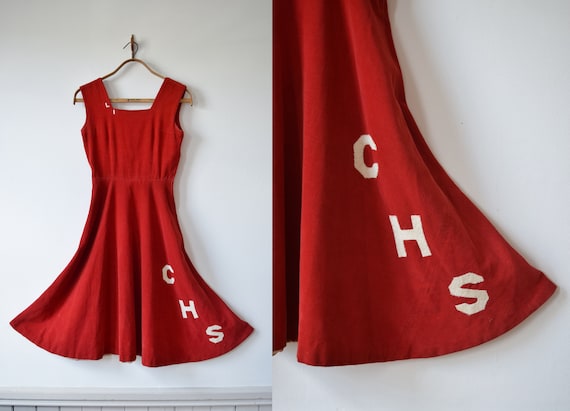 1940s - 1950s Red Corduroy Cheer Dress | Vintage 1