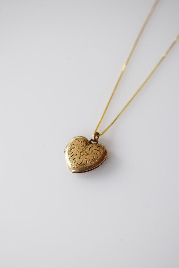 Antique Gold Fill Heart Locket | Scrolled Engravin