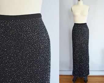 Beaded Black Silk Column Skirt | 25" waist