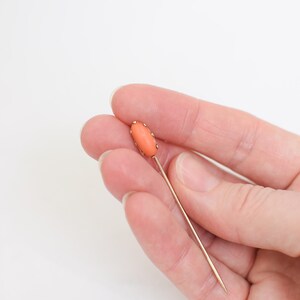May include: A gold pin with a coral oval cabochon.