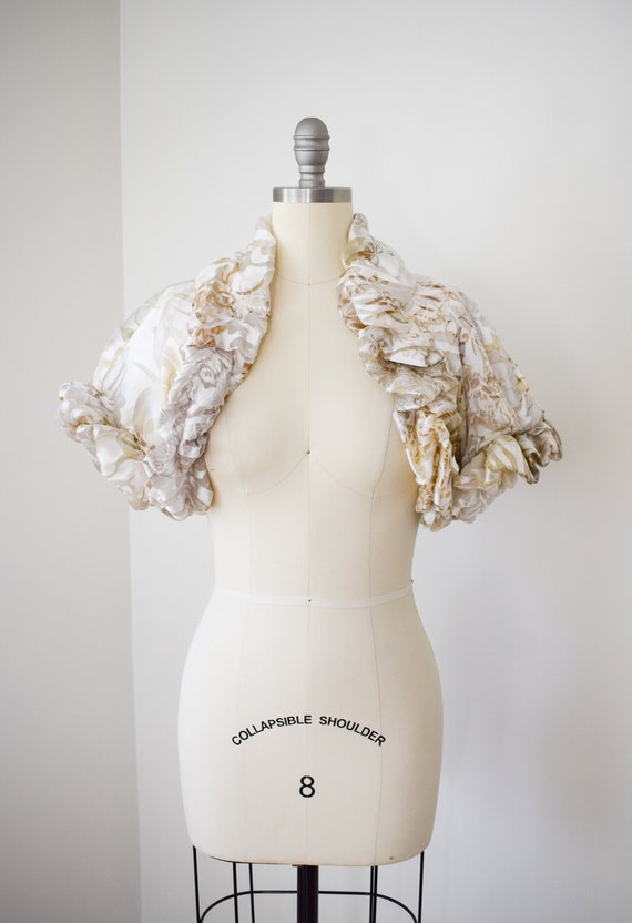 Vintage Diane Freis Sculptural Satin Bolero S M 1990s y2k Cream