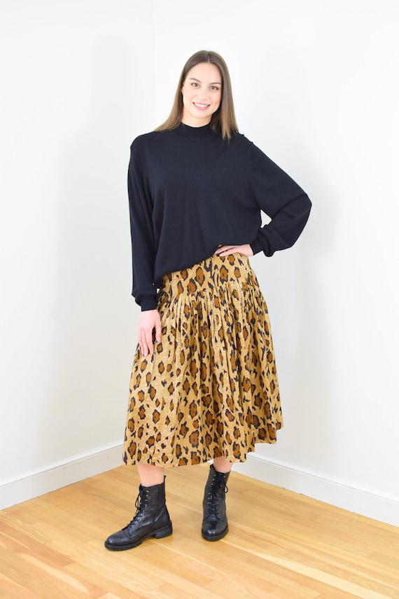 Vintage 1990s Norma Kamali Leopard Print Skirt | … - image 1