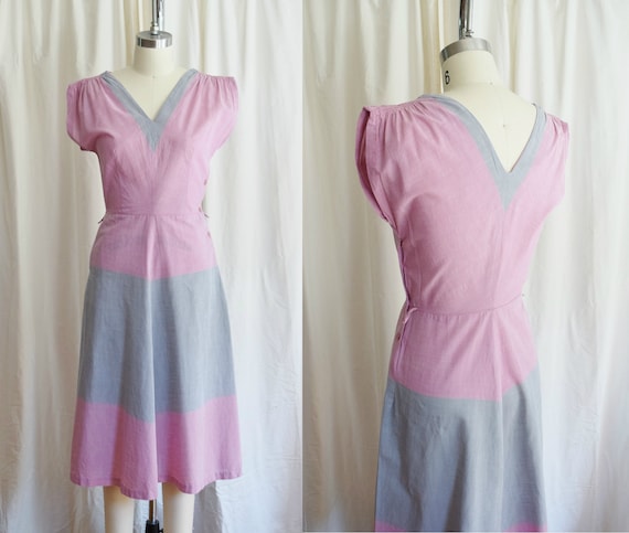 1940s/1950s Color Block Day Dress | Approx. S | Pi