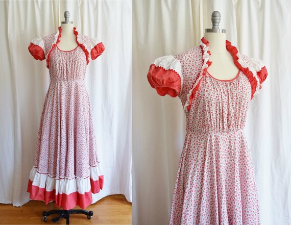 1940s Floral Prairie Style Dress | Vintage Puff Sl