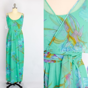 Vintage 1970s Chiffon Orchid Print Gown | S/M
