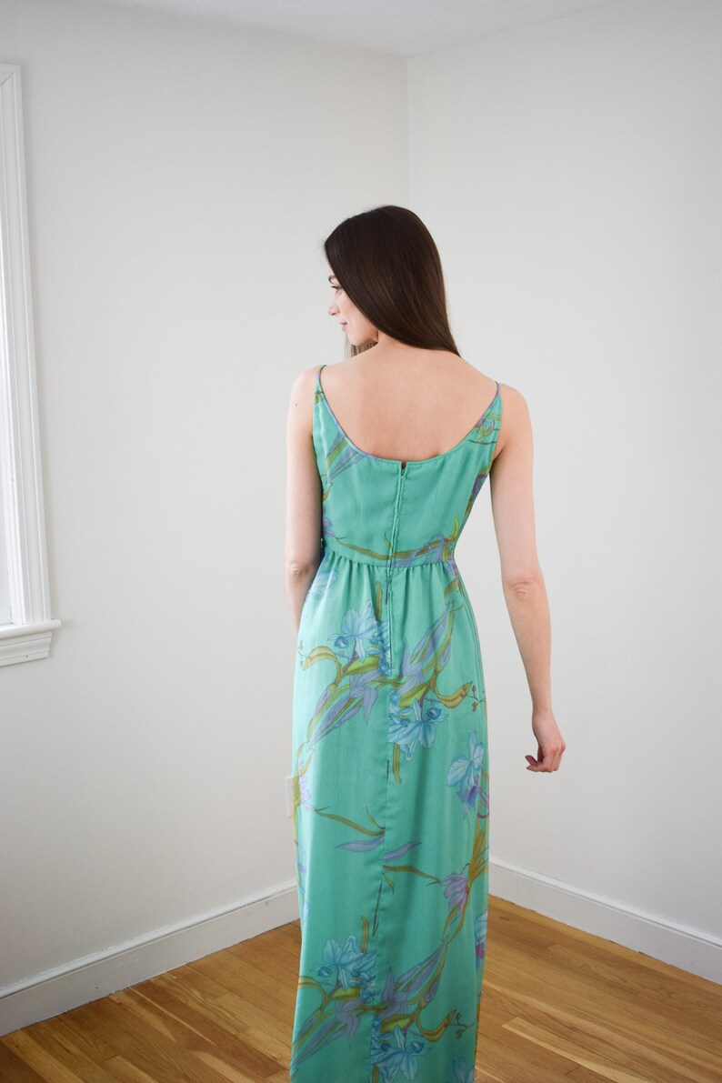 1970s Orchid Print Chiffon Gown XS/S image 7