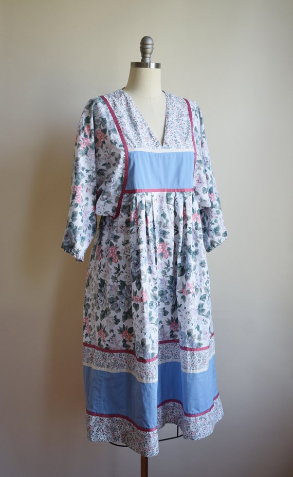 1980s Floral Cotton Balloon Sleeve Dress | Vintag… - image 1