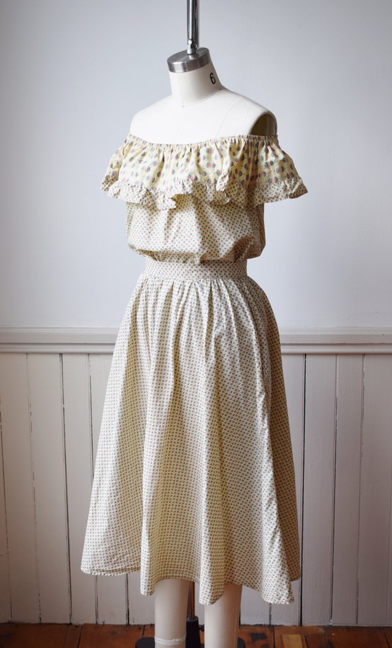 1970s Ruffle Neck Cotton Dress Set | S - image 4