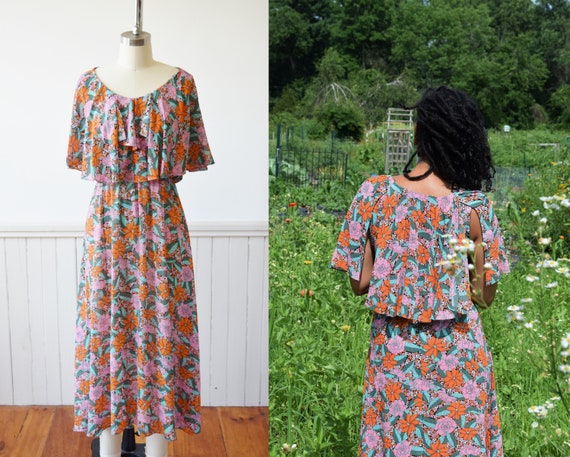 1970s Nicole Miller Floral Capelet Dress | Vintage