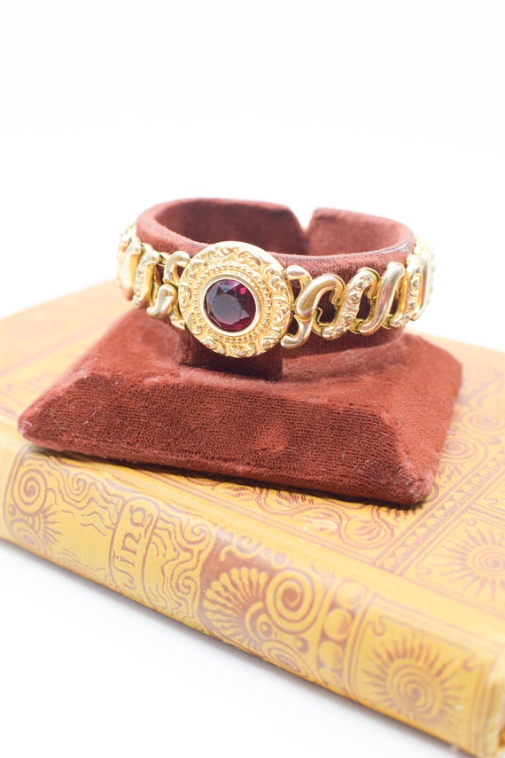 Vintage 1940s Sweetheart Bracelet with Magenta Gem