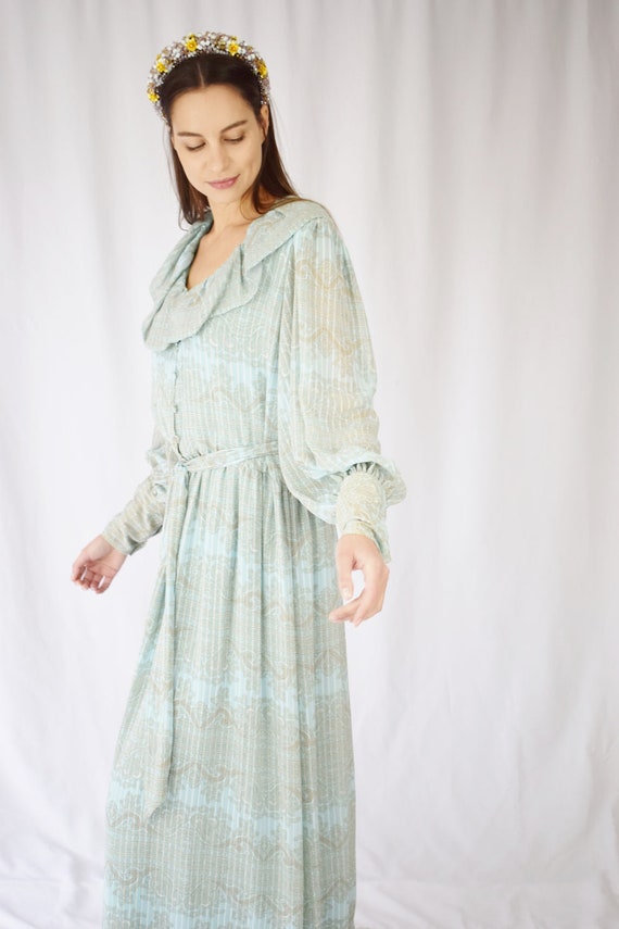 Vintage Hanae Mori Chiffon Gown | M/L | 1980s Blu… - image 5