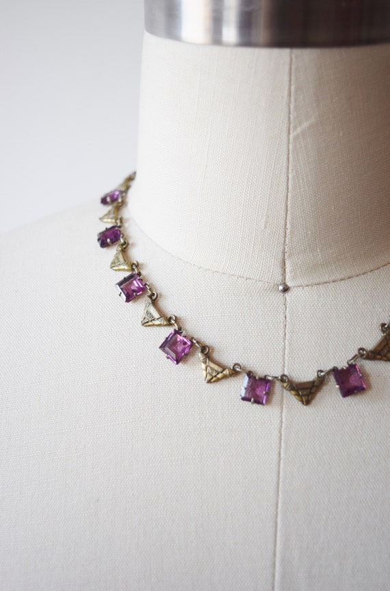 1930s Art Deco Glass and Brass Necklace | Vintage