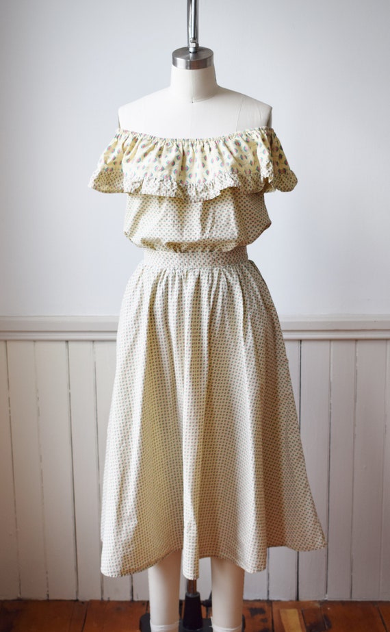 1970s Ruffle Neck Cotton Dress Set | S - image 2