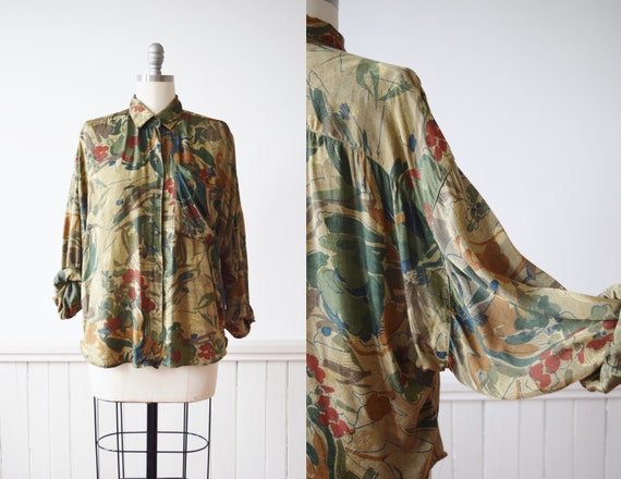 1980s Metallic Abstract Floral Top | Vintage 1980s