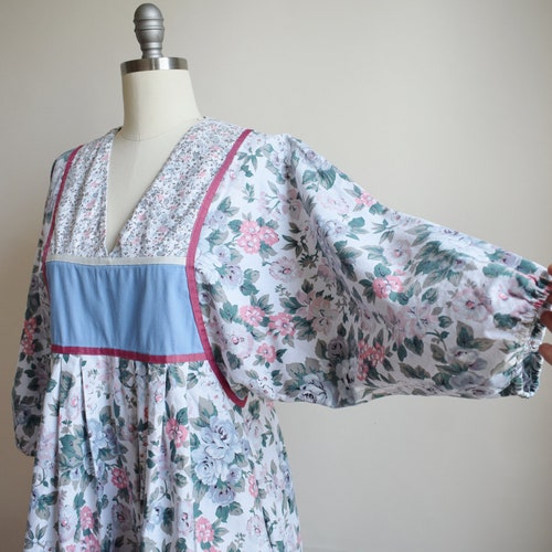 1980s Floral Cotton Balloon Sleeve Dress | Vintage 1980s Pastel Mixed Floral Tent shops Dress | M