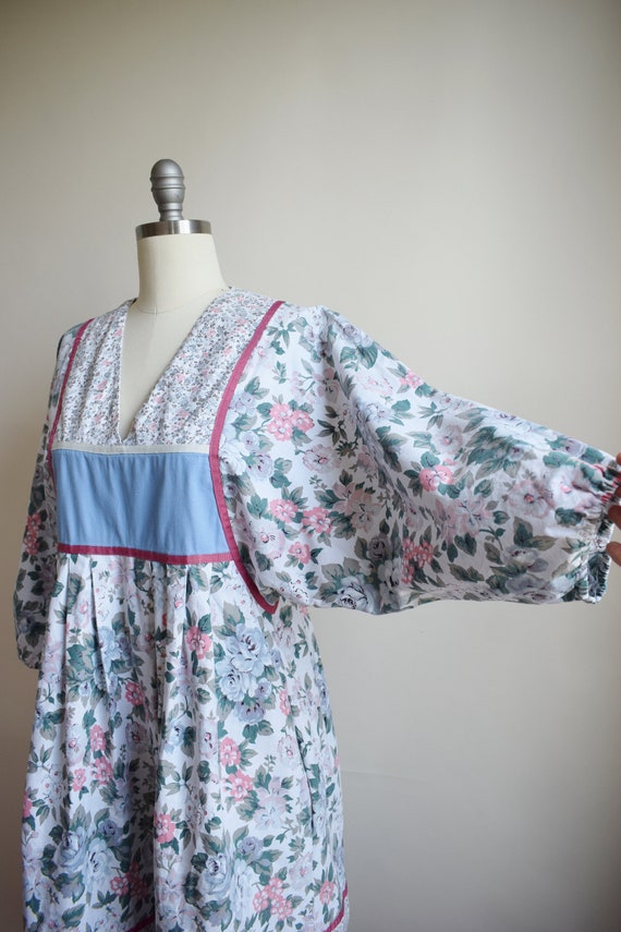 1980s Floral Cotton Balloon Sleeve Dress | Vintag… - image 8