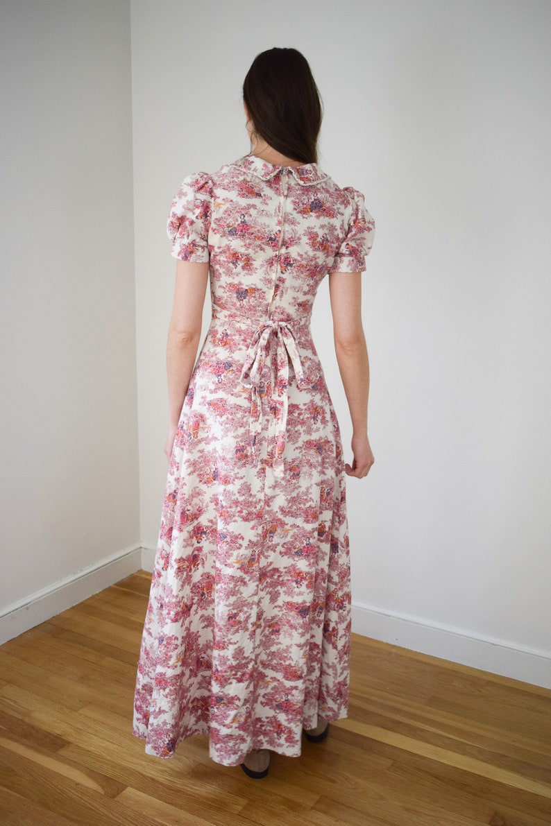 1970er Jahre Maxikleid pastoral print XS Vintage 70er Jahre Neuheit Print Baumwoll Kleid 30er Jahre Stil mit Puffärmeln Bild 5