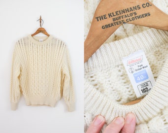 Vintage Wool Cable Knit Sweater | S/M | 1980s English Wool Fisherman's Sweater