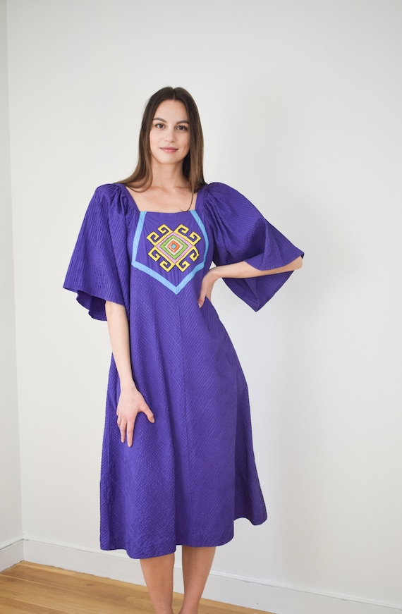 Vintage Mexican Folk Dress | S | Purple Cotton Ten