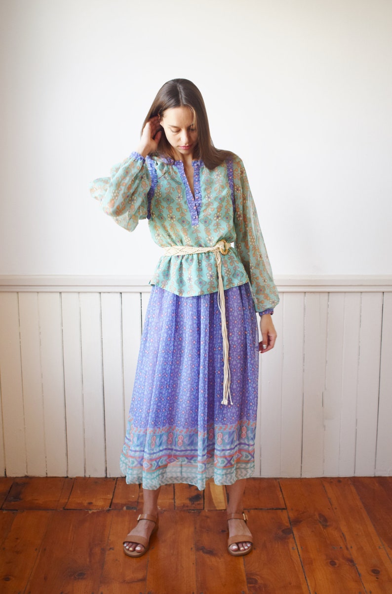 1970s Chiffon Peasant Dress Set S image 7