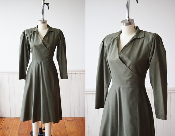 Norma Kamali Olive Green Wrap Dress | Vintage 1980