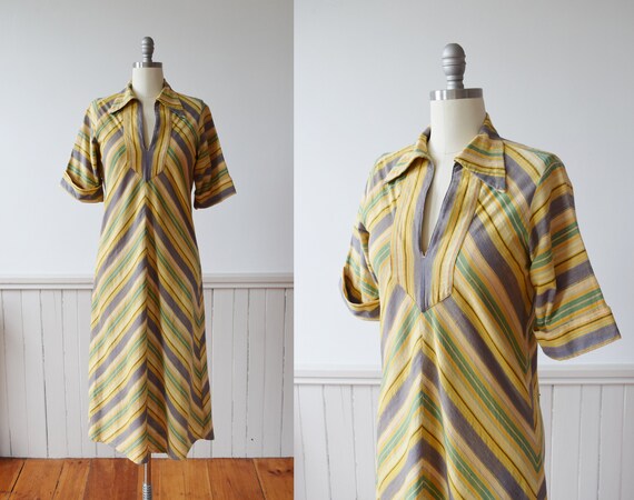 Vintage Striped Chevron Tunic Dress| 1970s | M
