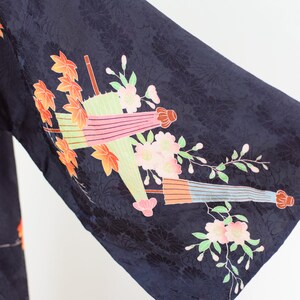 Antique 1920s Silk Pajama Robe and Pants Set M 20s Asian Floral and Umbrella Print Silk Robe and Lounge Pants Beach Pajamas image 4