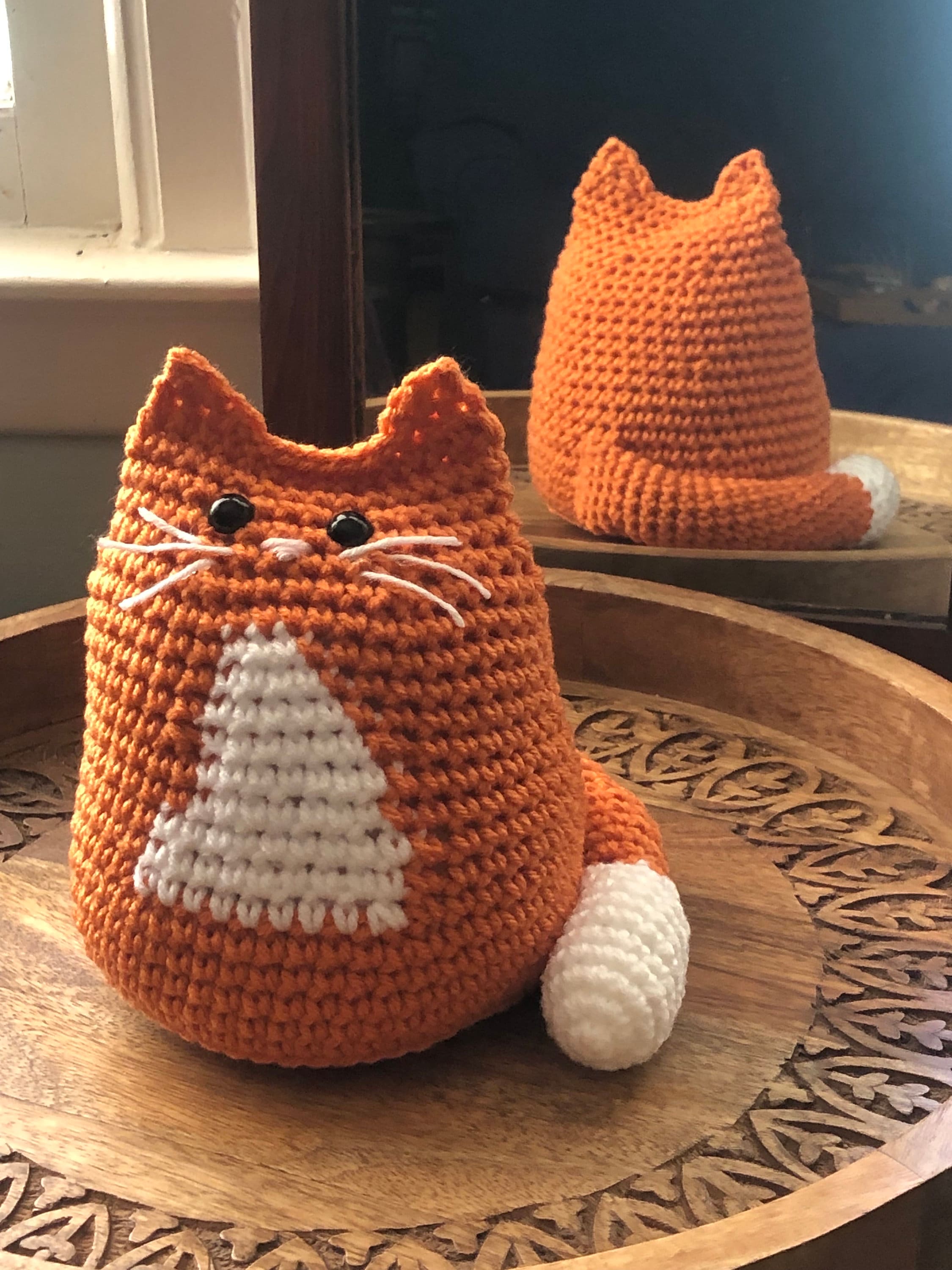 Crochet Orange Cat (with White Belly) Weighted Doorstop, Rustic