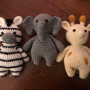 Baby Safari Crochet Plushie - Elephant / Zebra / Giraffe
