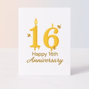 Tarjeta de Feliz 16.º Aniversario – Regalo tradicional de cera con abejas – Descarga digital imprimible