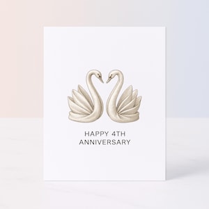 Tarjeta de 4.º aniversario - Cisnes con temática de lino - Regalo tradicional de lino - Descarga digital moderna