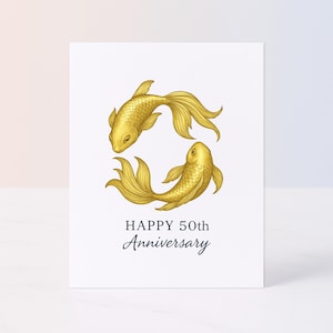 Tarjeta de 50.º aniversario (descarga digital) / Tarjeta imprimible para el 50.º aniversario / Regalo tradicional y elegante con diseño de peces dorados
