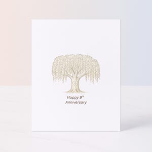 Tarjeta de 9.º aniversario - Diseño de sauce - Tema tradicional de sauce - Descarga digital moderna