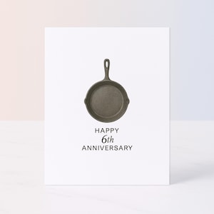 Tarjeta de 6.º aniversario: Diseño de sartén de hierro fundido - Regalo tradicional de hierro - Descarga digital moderna