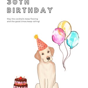 Poster | Birthday | Cake | Dog | Card | Digital Download | Happy Birthday | Hat | Balloons | Joy | Gift | Family | Cute