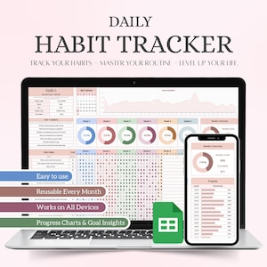 2025 Habit Tracker Spreadsheet Google Sheets Template | Daily Weekly Monthly Goal Planner | Routine Tracker | Productivity Dashboard