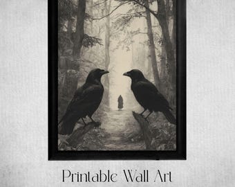 Norse Mythology Wall Art, Viking Warrior Digital Print, Nordic Decor, Raven Art Print, Odin's Ravens, Gift