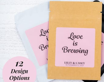Personalized 'Love is Brewing' Tea Favor Bags - Wedding, Bridal Shower