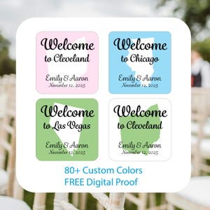 Personalized Wedding Welcome Bag Stickers - Customized State Welcome Favor Labels for Out of Town Hotel Guests - DIY Wedding Favor Stickers