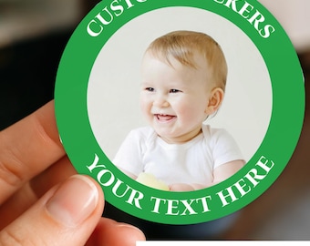 Aangepaste fotostickers, gepersonaliseerde feestbedankjes