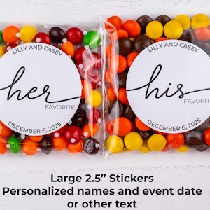 His Favorite & Her Favorite Favor Stickers + Bags - Personalized Wedding Candy Bags and Stickers - Perfect for Receptions, Bridal Showers
