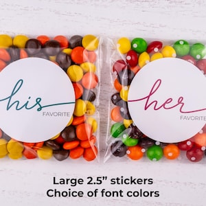 His + Her Favorites Wedding Favor Bags and Stickers in Choice of Colors - Perfect for Receptions, Bridal Showers, Hotel Gift Bags, Desserts