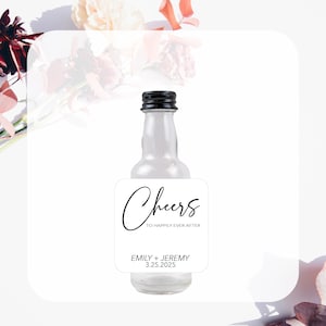Personalized Cheers to Happily Ever After Wedding Shooter Labels - Alcohol Wedding Favor Stickers - 50 ml Mini Liquor Labels - Minimalist