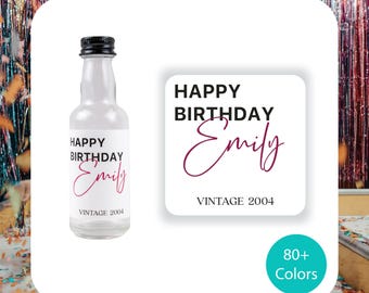 Etiqueta personalizada para botella de licor de cumpleaños - Etiquetas de cumpleaños de 50 ml - Regalo de cumpleaños número 21, calcomanía de tequila de cumpleaños - Recuerdo de fiesta de cumpleaños