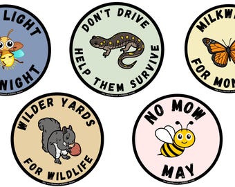 Round stickers, water bottle stickers, animal stickers, conservation stickers, save our planet, wildlife stickers, animal gifts