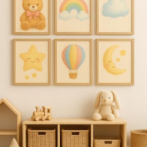 Set de pósteres para habitación infantil A4 – imágenes digitales pastel para imprimir – osito, arcoíris, luna, estrella, globo, nube – decoración con acuarela