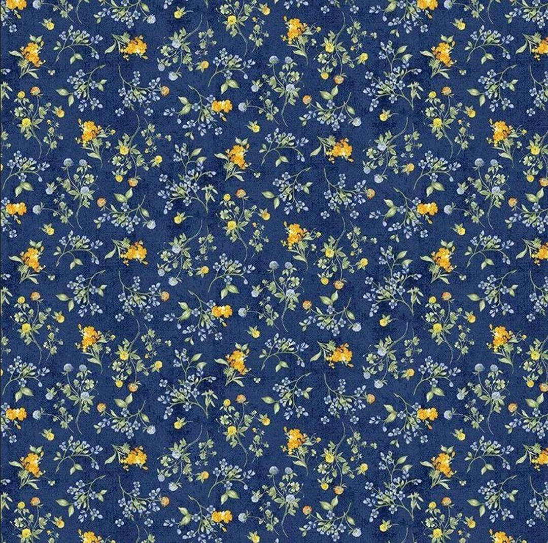 Timeless Treasures - Tiny Floral Navy - Sunflower Farm - Fabric by the ...
