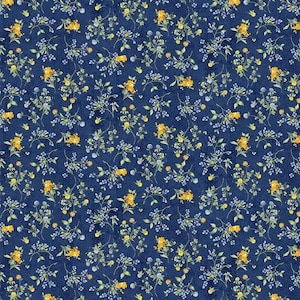 Timeless Treasures - Tiny Floral Navy - Sunflower Farm - Fabric by the Yard or Select Length