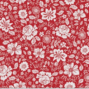 Timeless Treasures - Garden Redwork - REDWORK-CD3101-RED - Large Redwork Floral - Fabric by the Yard or Select Length